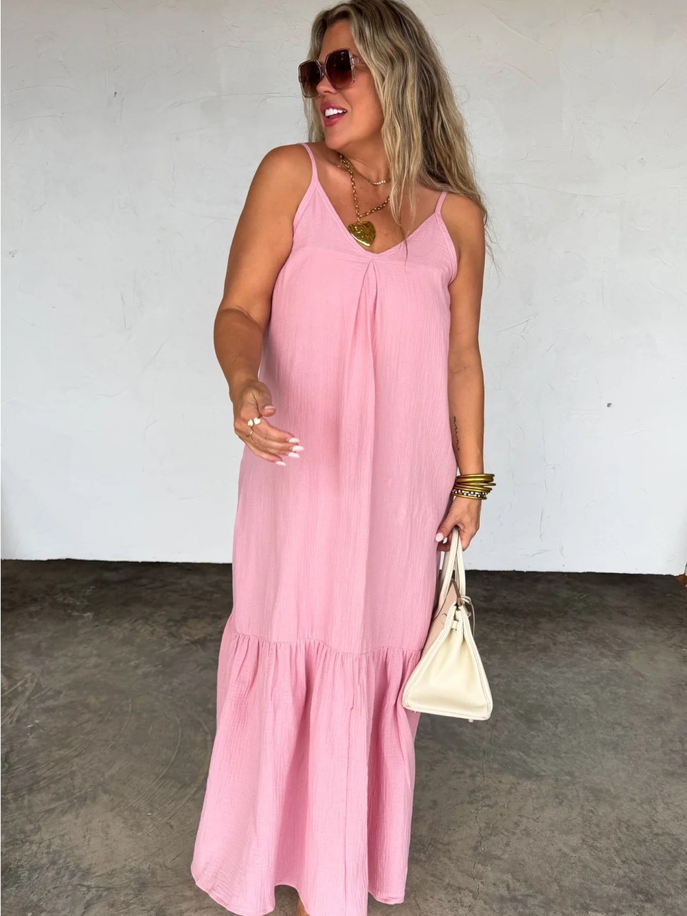 NWT 100% Cotton Sleeveless Pink Maxi Sundress - Lightweight V-Neck